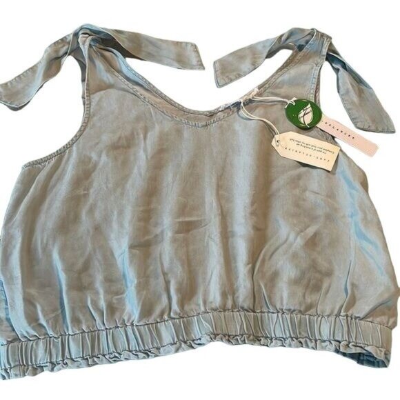 Jane + Delancey Tops - Jane Delancey Eco Friendly Blue Tie Shoulder Crop Top Women Size L